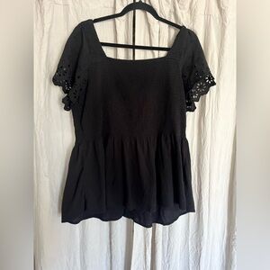 Madewell Black Eyelet Sleeve Blouse